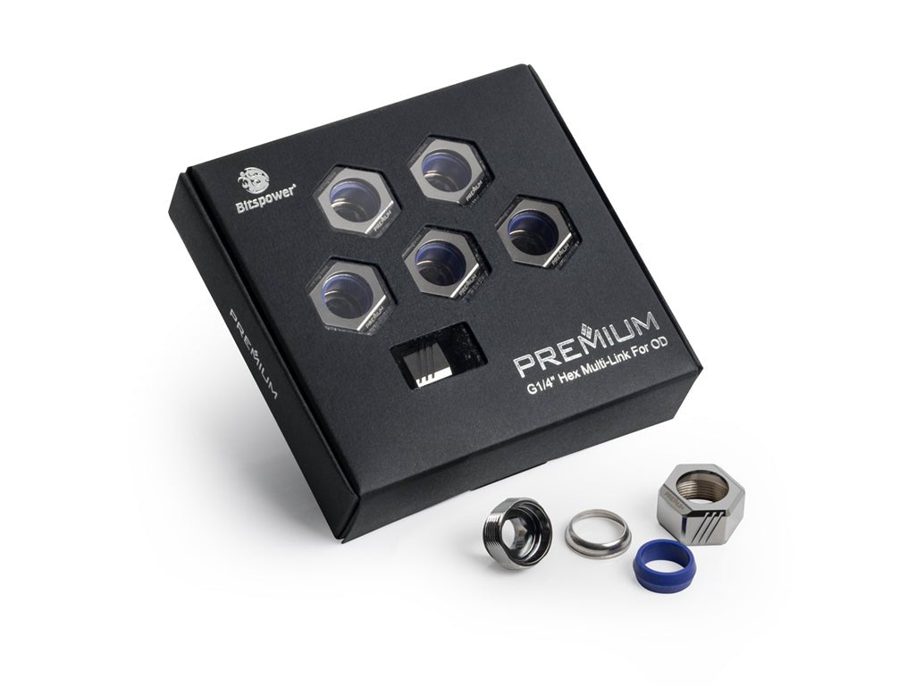 Bitspower Premium G1/4" Hex Multi-Link For OD 14MM 6 Pack (Silver Shining) - Thumbnail 2