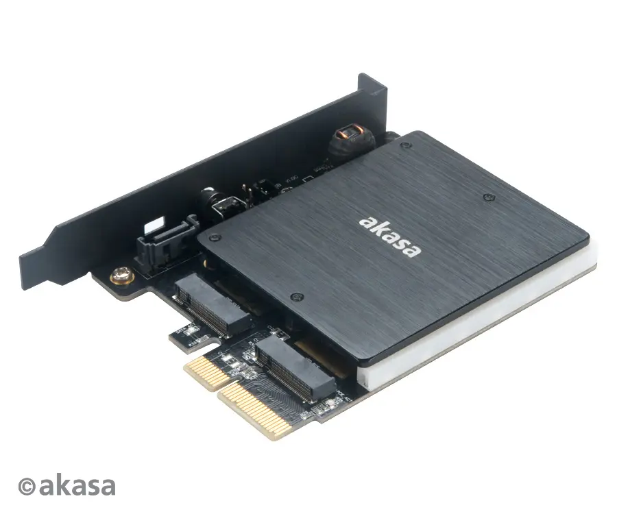 Niende Tutor Telemacos Akasa M.2 PCIe and M.2 SATA SSD adapter card with RGB LED light and  heatsink AK-PCCM2P-03